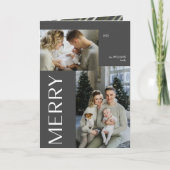 Merry Modern Grau 2 Foto Weihnachtsfeiertag gefalt Karte (Vorderseite)