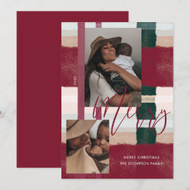 Merry Modern Maroon & Green Kariert Kariert zwei F Feiertagskarte