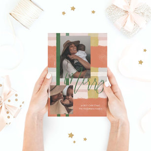 Merry Modern Peach & Green Kariert Kariert zwei Fo Feiertagskarte