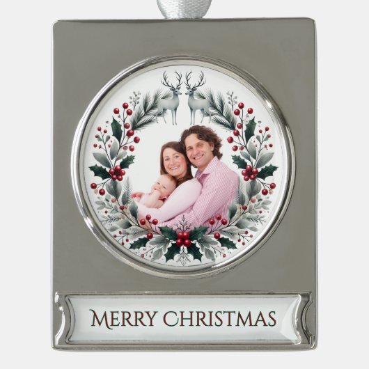 Merry Moments – Customizable Christmas Keepsake Banner-Ornament Silber (Vorderseite)