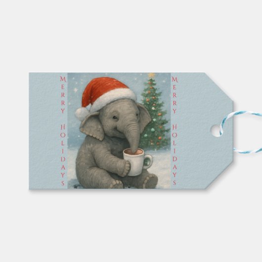 Merry Moments with a Cocoa-Loving Elephant Holiday Geschenkanhänger (Vorderseite (Horizontal))
