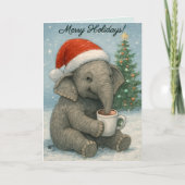 Merry Moments with a Cocoa-Loving Elephant Holiday Karte (Vorderseite)
