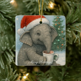 Merry Moments with a Cocoa-Loving Elephant Holiday Keramikornament