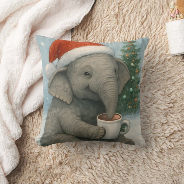 Merry Moments with a Cocoa-Loving Elephant Holiday Kissen (Decke)