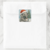 Merry Moments with a Cocoa-Loving Elephant Holiday Quadratischer Aufkleber (Tasche)