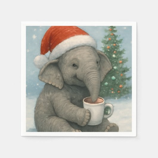 Merry Moments with a Cocoa-Loving Elephant Holiday Serviette (Vorderseite)