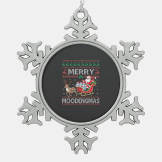 Merry MooDengmas Moo Deng Christmas Santa Hippo Schneeflocken Zinn-Ornament