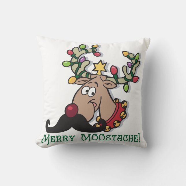Merry Moose Mustache Kissen (Vorderseite)