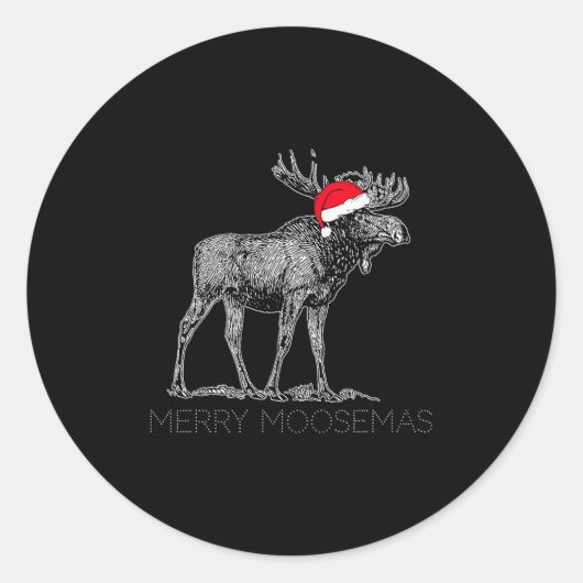 Merry Moosemas Christmas Moose With Santa Hat Runder Aufkleber (Vorderseite)