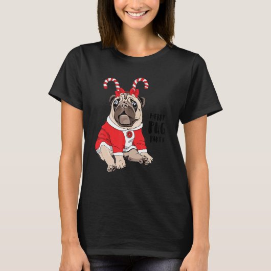 Merry Mops Party Merry Pugmas Niedlich Puggy Face T-Shirt (Vorderseite)