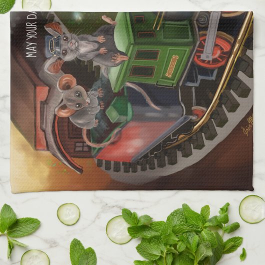 Merry Mouse Holiday Train Geschirrtuch (Gefaltet)