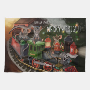 Merry Mouse Holiday Train   Geschirrtuch