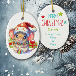 Merry Mouse Kids Christmas Keramik Ornament