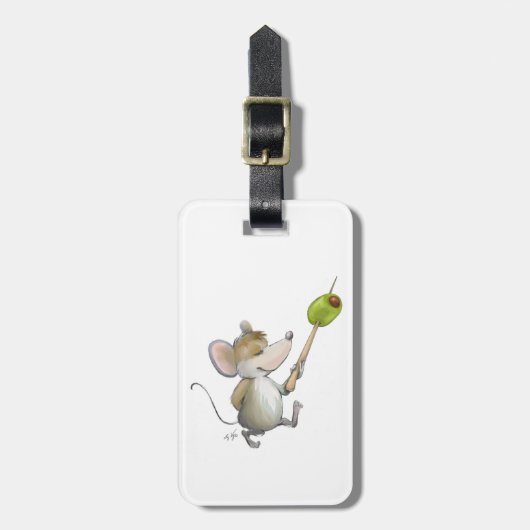 Merry Mouse Moe mit Olive Luggage Tag Gepäckanhänger (Vorderseite vertikal)
