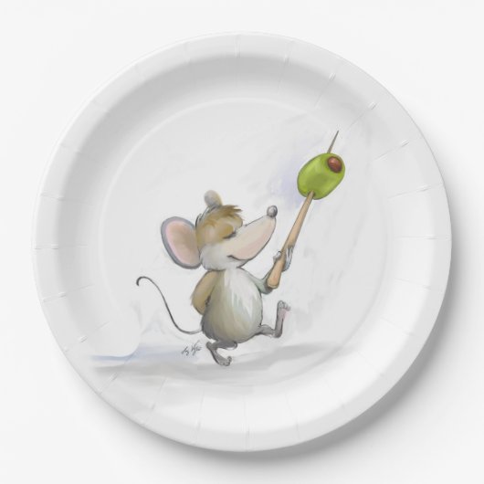 Merry Mouse Moe mit Olive Paper Plate Pappteller (Vorderseite)