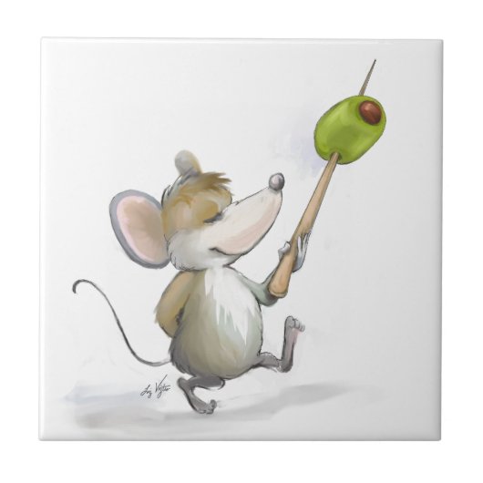 Merry Mouse Moe mit Olive Tile Fliese (Vorderseite)