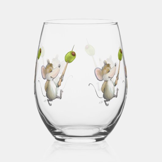 Merry Mouse Moe mit Olive Trinkbehälter Set Weinglas Ohne Stiel (Rechts)
