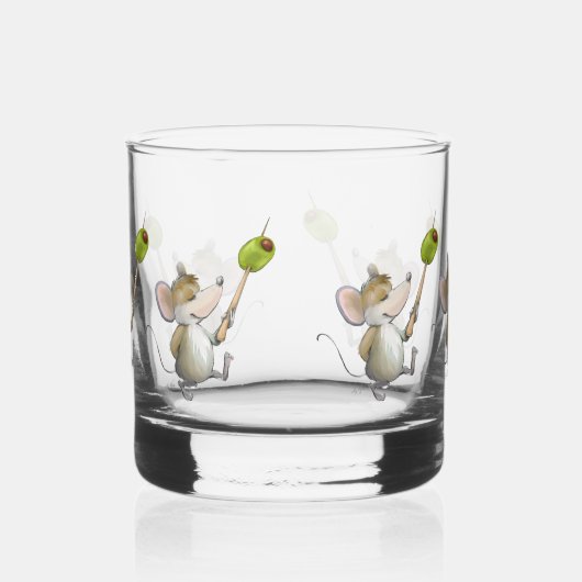 Merry Mouse Moe mit Olive Whiskyglas (Rechts)