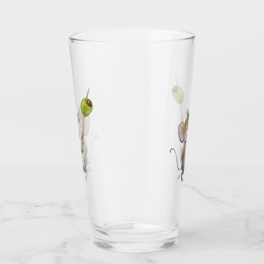 Merry Mouse Moe mit Olivenglas Cup Glas (Links)