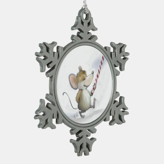 Merry Mouse Moe Pewter Snowflake Ornament (Links)
