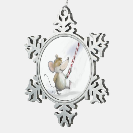 Merry Mouse Moe Pewter Snowflake Ornament (Rechts)