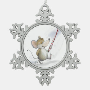 Merry Mouse Moe Pewter Snowflake Ornament