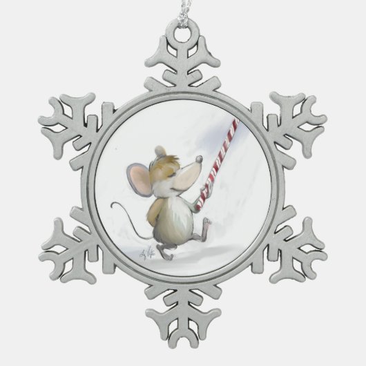 Merry Mouse Moe Pewter Snowflake Ornament (Vorderseite)