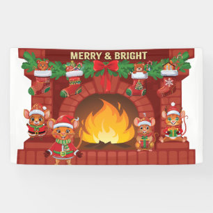 Merry Mouse Weihnachts-Feuerplatz Banner