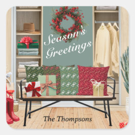 Merry Mudroom Scene Quadratischer Aufkleber