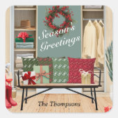 Merry Mudroom Scene Quadratischer Aufkleber (Vorderseite)
