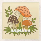 Merry Mushroom mit Individuelle Name Glasuntersetzer (Vorderseite)