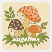 Merry Mushroom mit Individuelle Name Quadratischer Aufkleber (Vorderseite)