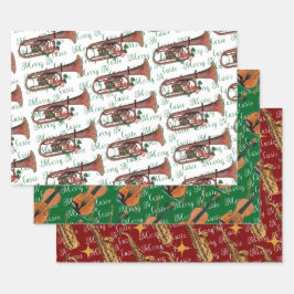 Merry Music Saxophon, Violine und Trumpet Festival Geschenkpapier Set