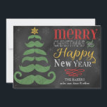 Merry Mustache Chalkboard Flat Christmas Card Feiertagskarte<br><div class="desc">Merry mustaches make a sweet, quirky Christmas tree and trendy, colorful, chic, vintage chalkboard typography sends a special holiday message to make this a must have, unique flat Christmas card to send to family and friends this holiday season. Easily personalize this greeting card by using the given templates to add...</div>