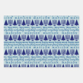 Merry Navy Intergléry Alles Hinzufügen Kinder Name Geschenkpapier Set (Vorderseite)