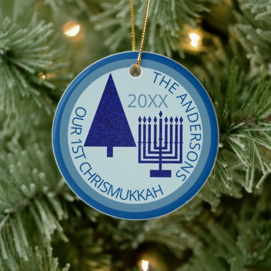 Merry Navy Intergléry Niedlich 1 Chrismukah Foto Keramik Ornament (Baum)