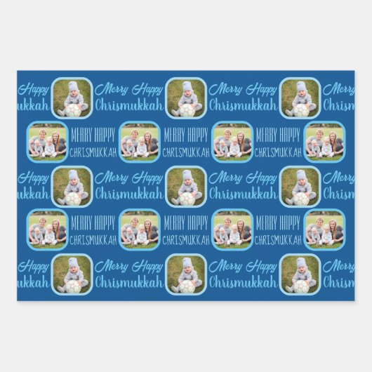 Merry Navy interreligiöse Chrismukkah Assortiment Geschenkpapier Set (Vorderseite)