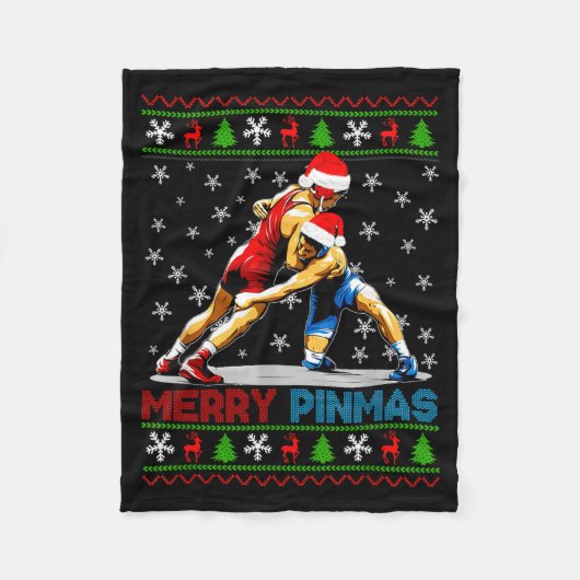 Merry Nmas Ugly Christmas Santa Claus Wrestling Bo Fleecedecke (Vorderseite)