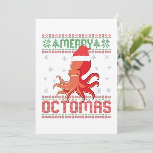 Merry Octomas Funny Ugly Christmas Sweater Octopus Dankeskarte (Stehend Vorderseite)