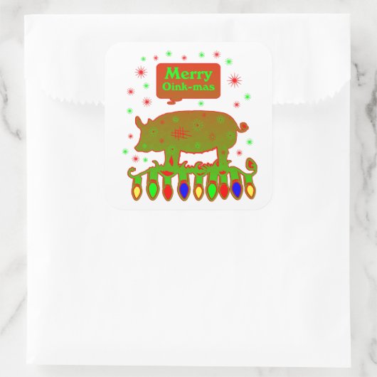 Merry Oink Mas Quadratischer Aufkleber (Tasche)