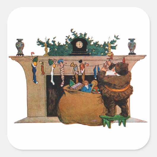 Merry Old Christmas Elf, Jessie Willcox Smith Quadratischer Aufkleber (Vorderseite)