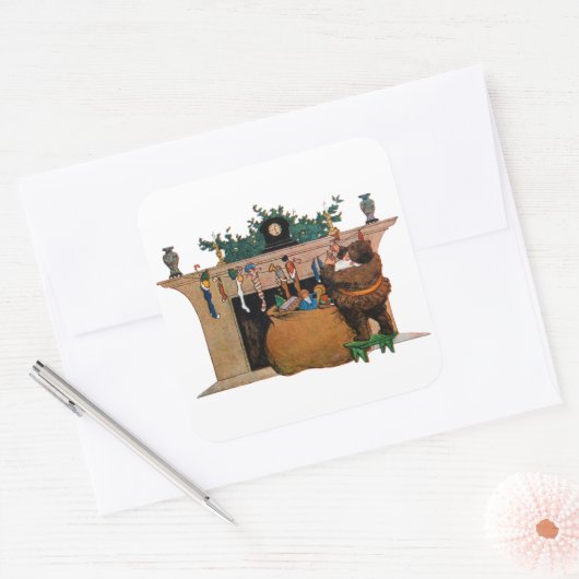 Merry Old Christmas Elf, Jessie Willcox Smith Quadratischer Aufkleber (Umschlag)