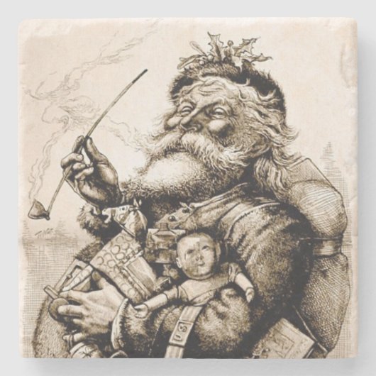 Merry Old Santa Claus Steinuntersetzer (Vorderseite)