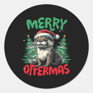 Merry Ottermas Funny Christmas Duck Lover Runder Aufkleber