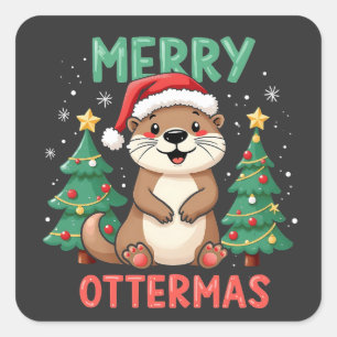 Merry Ottermas Funny Otter Animal Christmas Liebha Quadratischer Aufkleber