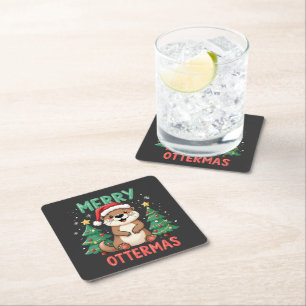 Merry Ottermas Funny Otter Animal Christmas Liebha Rechteckiger Pappuntersetzer