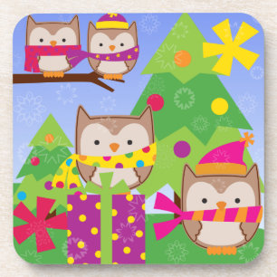 Merry Owls Weihnachts-Untersetzer Getränkeuntersetzer