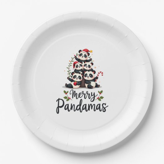 Merry Pandamas Pun Panda Christmas (2) Pappteller (Vorderseite)