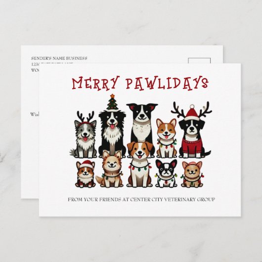 Merry Pawlidays Veterinary Feiertagspostkarte (Vorne/Hinten)