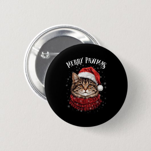 Merry Pawmas Funny Santa Cat Christmas For Kitten Button (Vorne & Hinten)